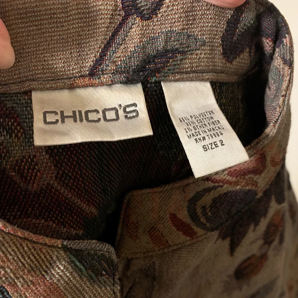 Chico's Floral Tapestry Button-Front Jacket in Taupe with Rose & Sage Accents - Picture 2 of 6